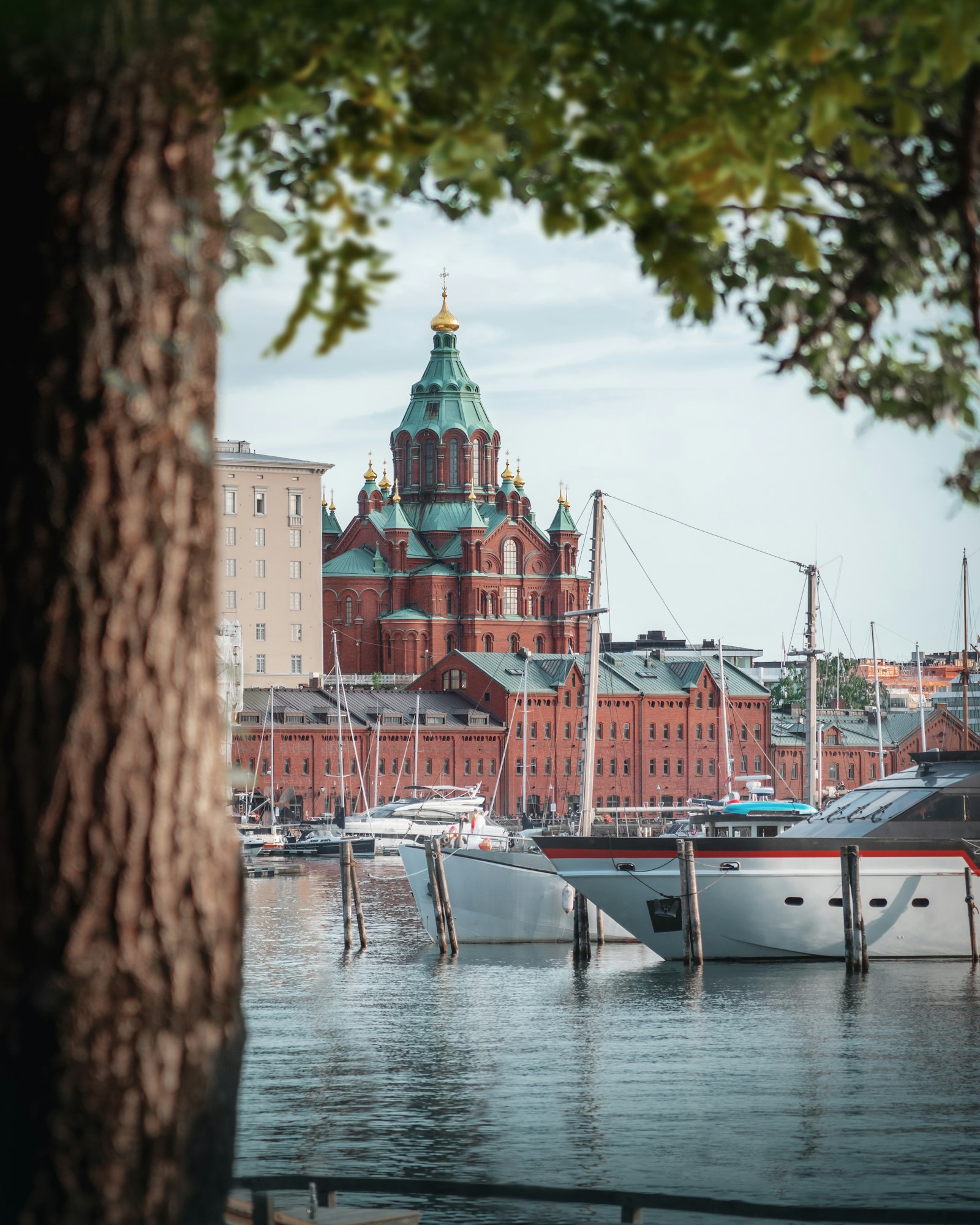 Uspenski Cathedral and Helsinki harbor from Tervasaari - Helsinki, Finland